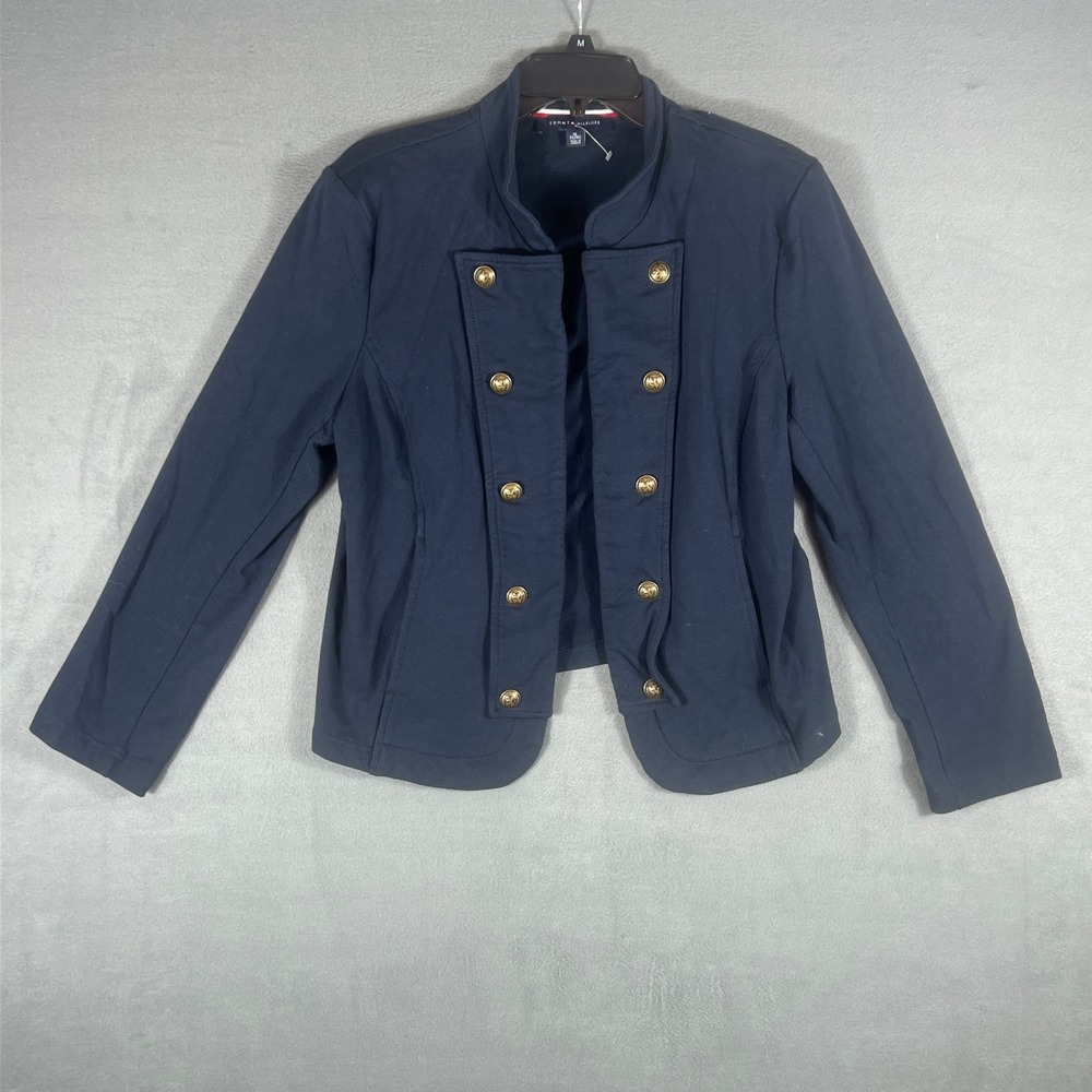 Tommy Hilfiger Womens Jacket XL Navy Blue Military Double Breasted Gold Buttons